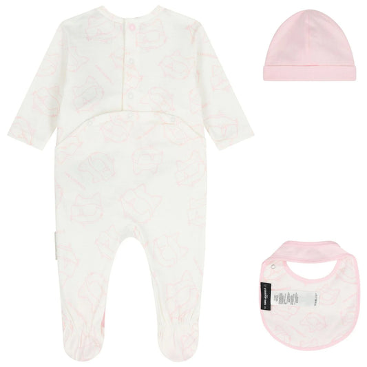 KARL LAGERFELD Baby Girls Pink & White Choupette Babygrow Gift Set