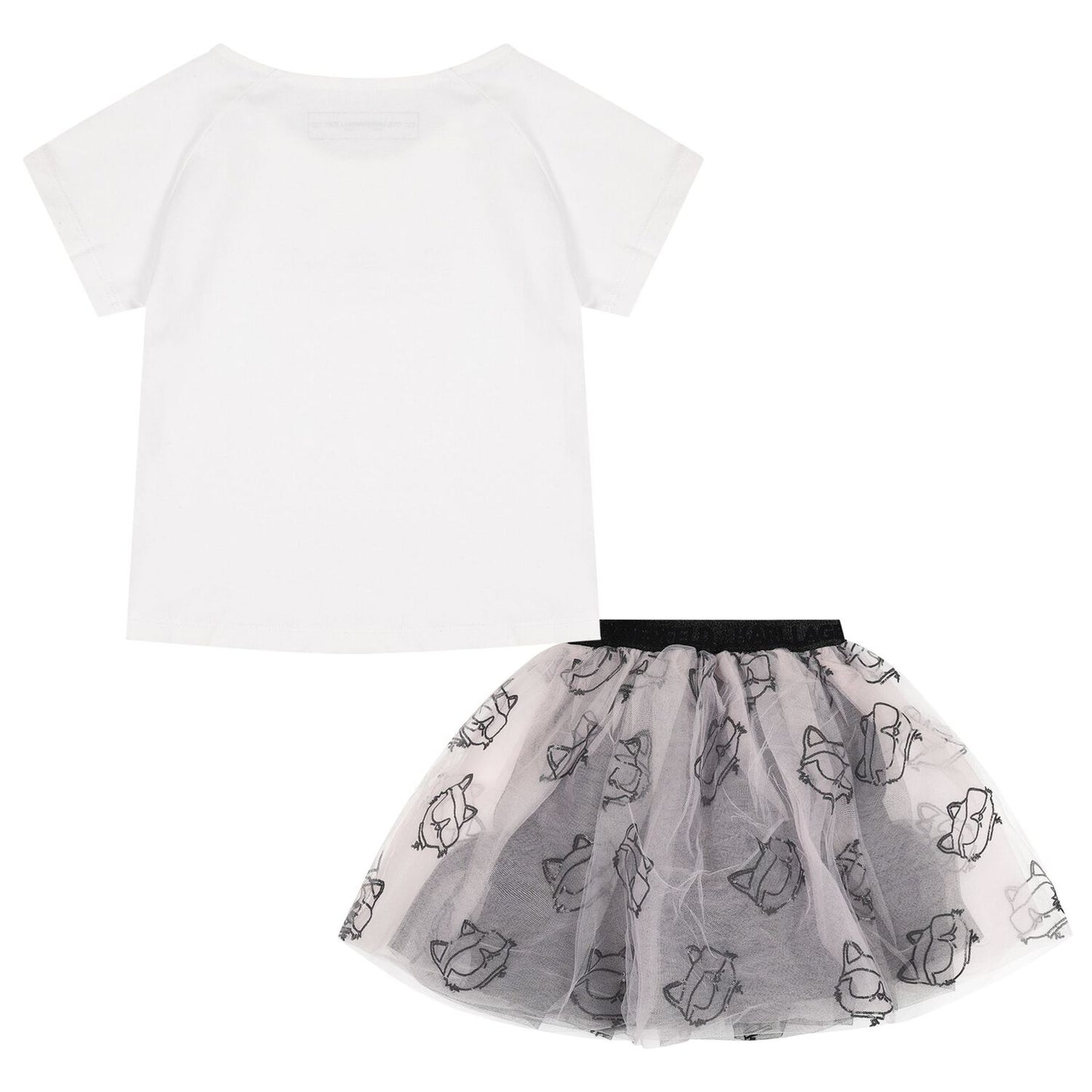 KARL LAGERFELD Girls White & Pink Tulle Choupette Skirt Set