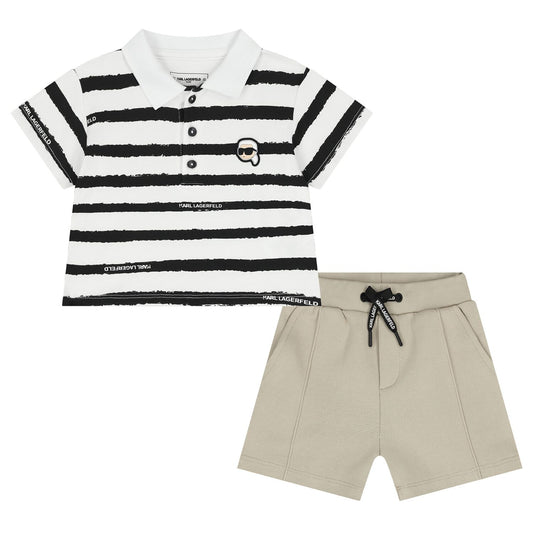 KARL LAGERFELD Boys White & Beige Logo Shorts Set