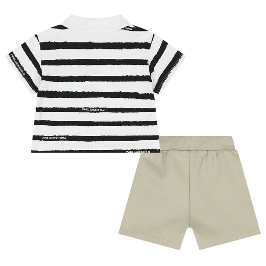 KARL LAGERFELD Boys White & Beige Logo Shorts Set