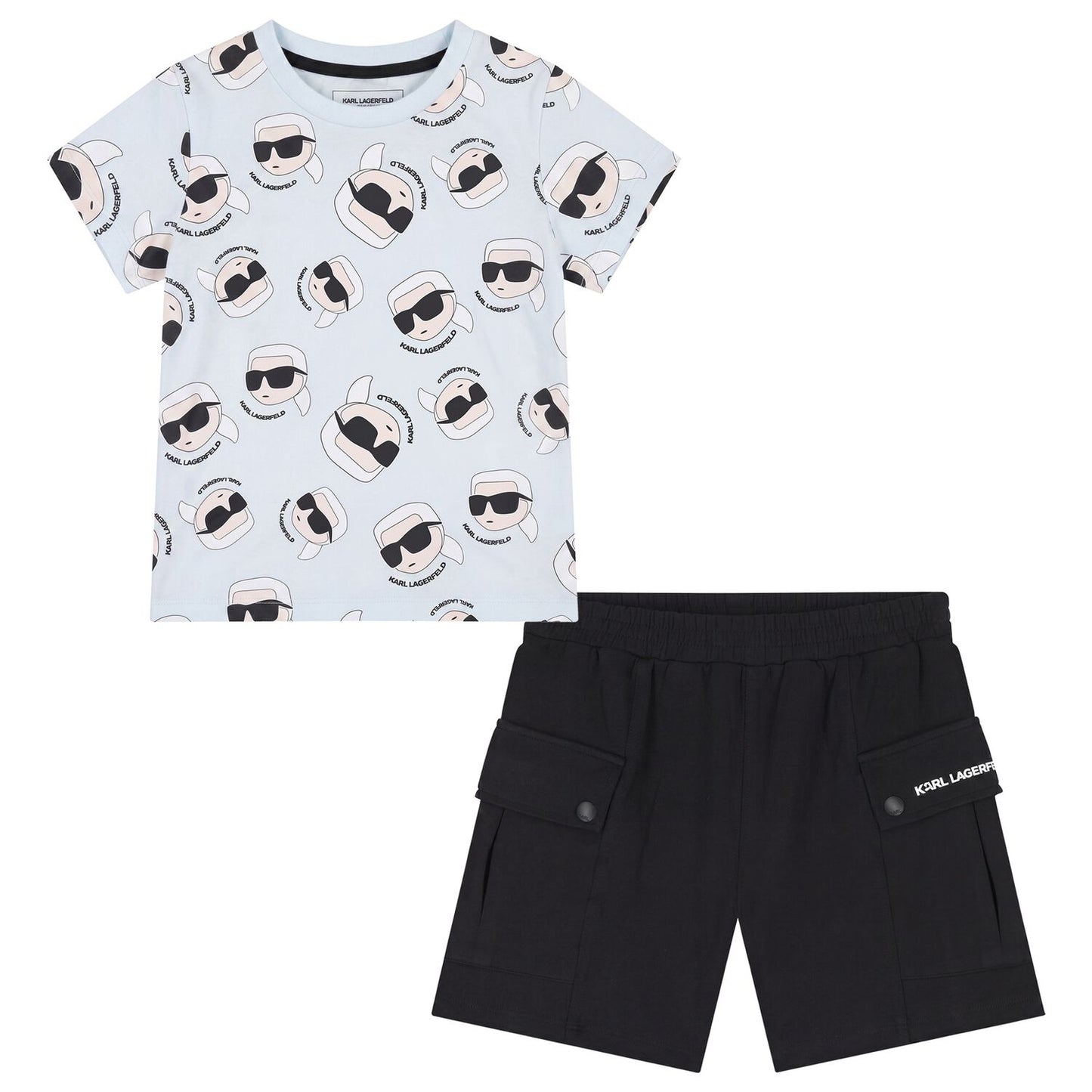 KARL LAGERFELD Boys Pale Blue & Black Ikonik Shorts Set