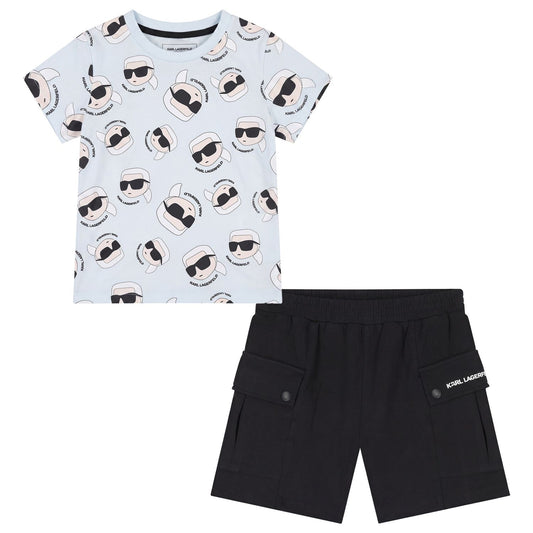KARL LAGERFELD Boys Pale Blue & Black Ikonik Shorts Set