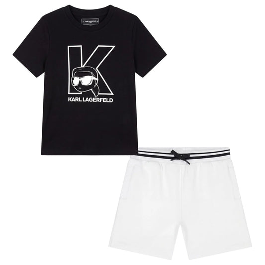 KARL LAGERFELD Boys Black & White Logo Shorts Set