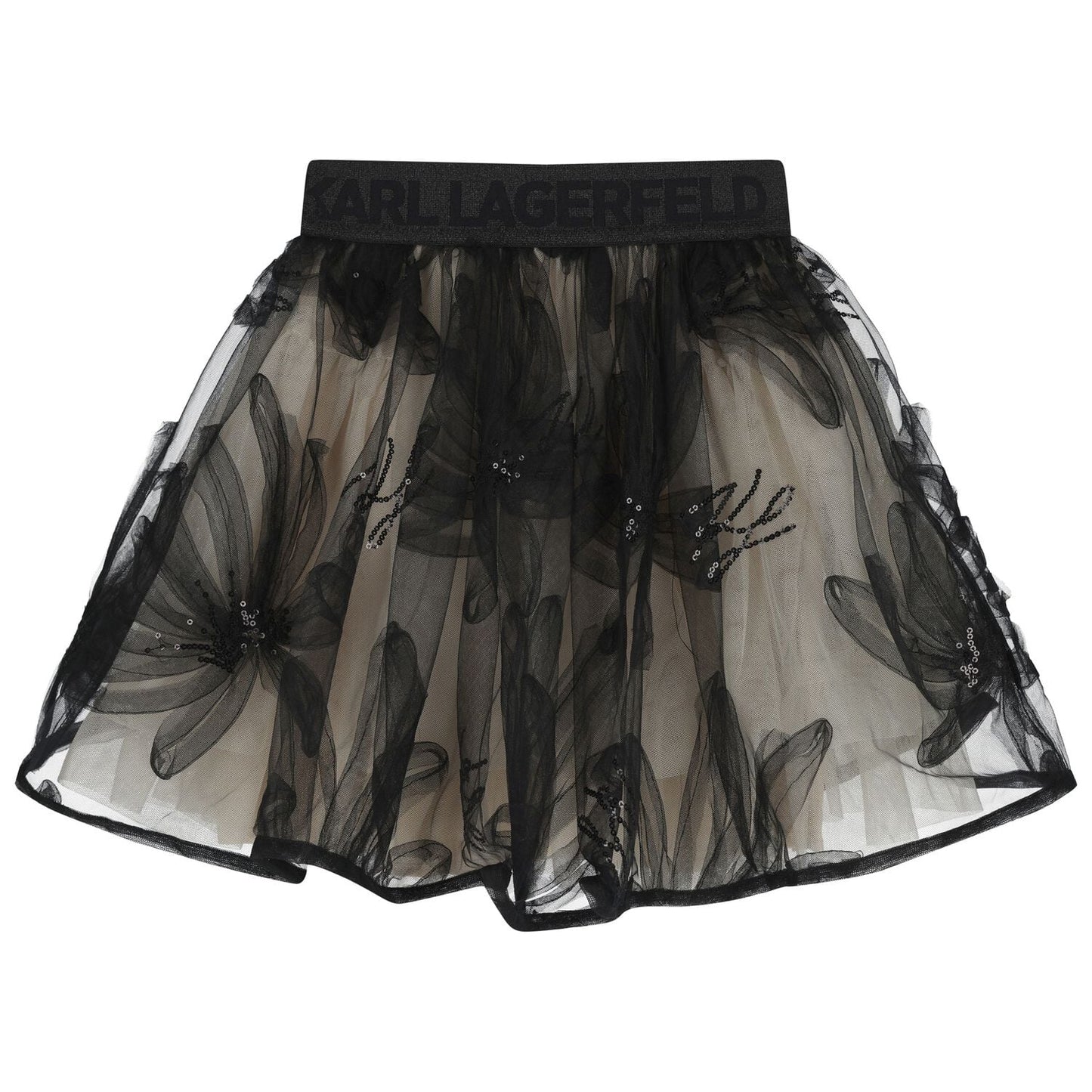 KARL LAGERFELD Girls Black & Beige Floral Tulle Skirt