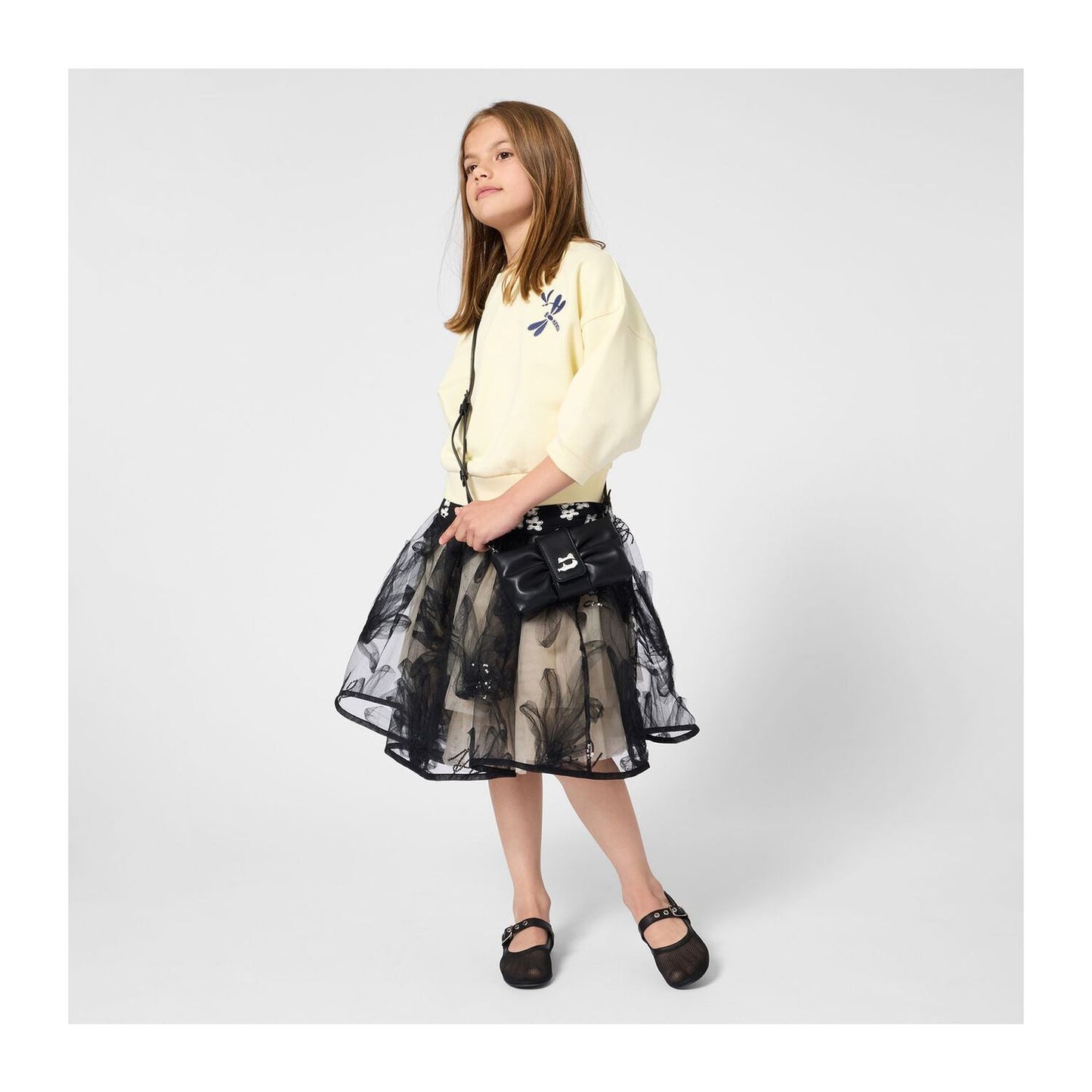 KARL LAGERFELD Girls Black & Beige Floral Tulle Skirt