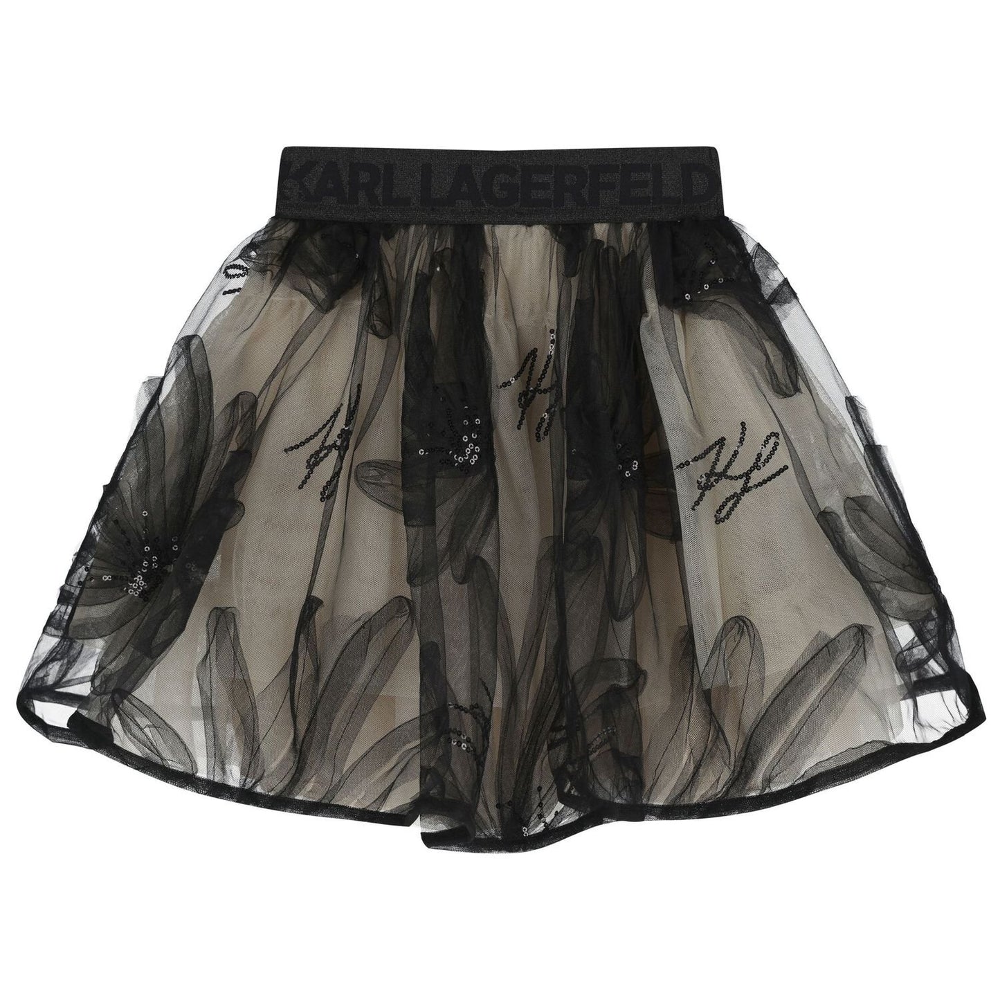 KARL LAGERFELD Girls Black & Beige Floral Tulle Skirt