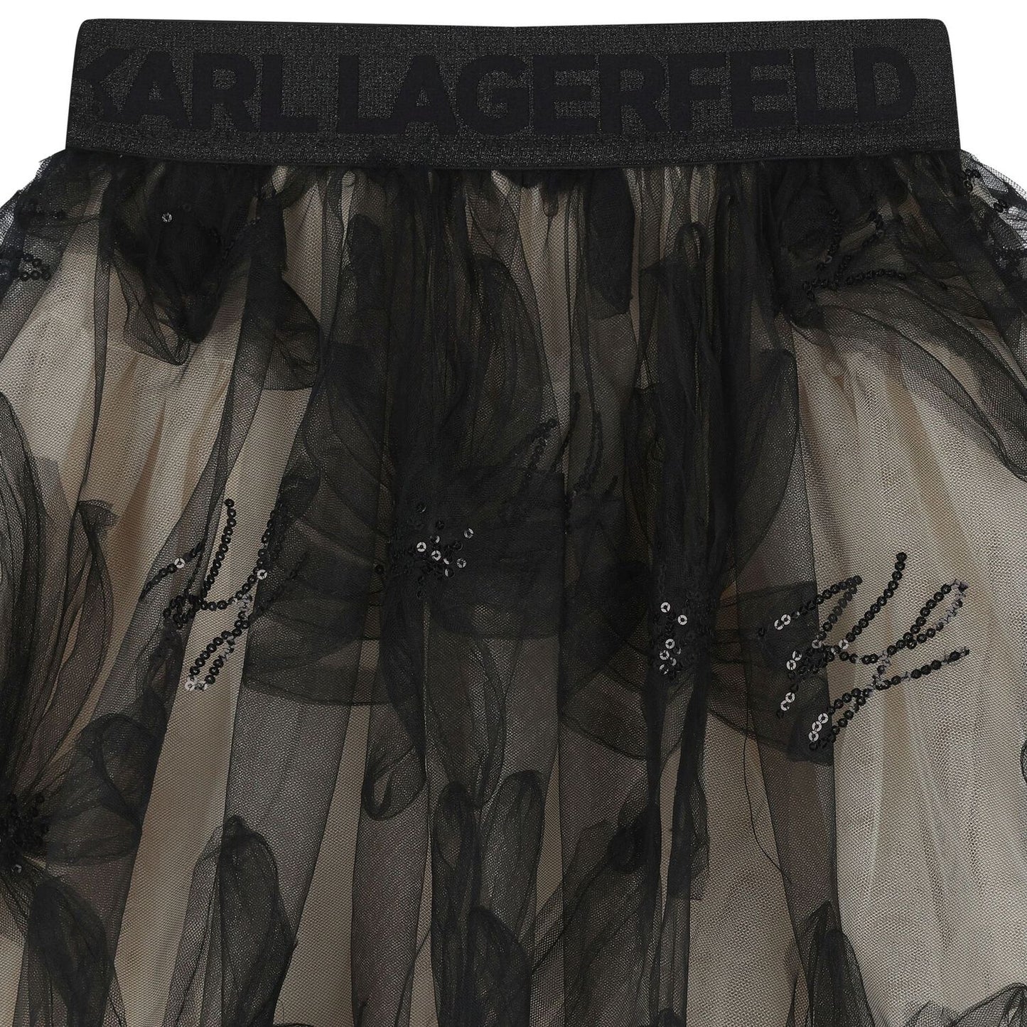 KARL LAGERFELD Girls Black & Beige Floral Tulle Skirt