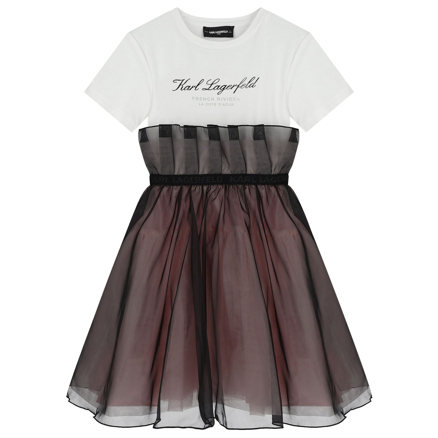 KARL LAGERFELD Girls White & Black Organza Dress