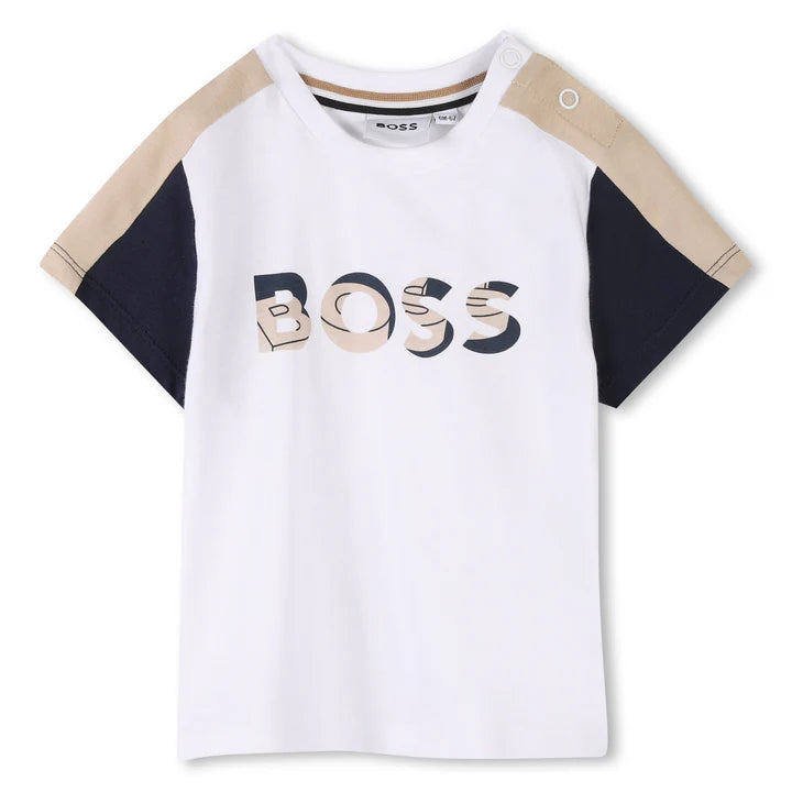 BOSS Younger Boys White & Beige Shorts Set