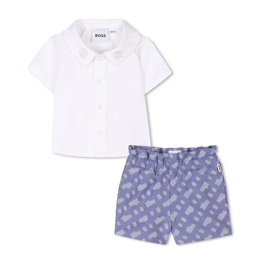 BOSS Baby Boys White Shirt + Blue Short Set