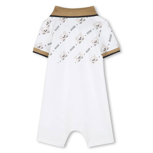 BOSS Baby Boys White/Beige Interlock Short Dungarees