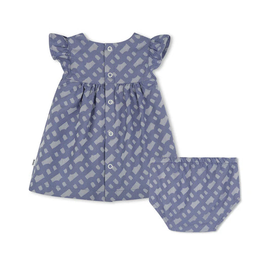 BOSS Baby Girls Blue Patterned Dress and Bloomers Set
