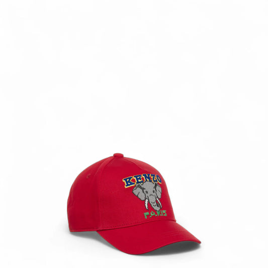 KENZO KIDS Ivory Elephant Logo Red Cap