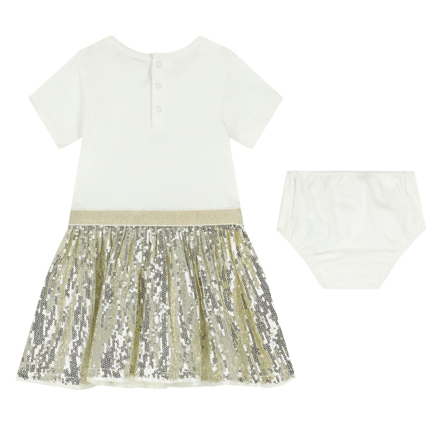 MICHAEL KORS Girls White/Gold Short Sleeved Logo Dress + Panty