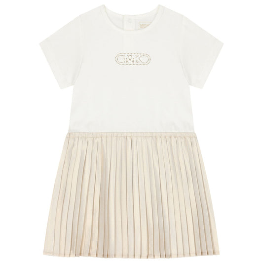 MICHAEL KORS Younger Girls White & Gold Pleated Dress