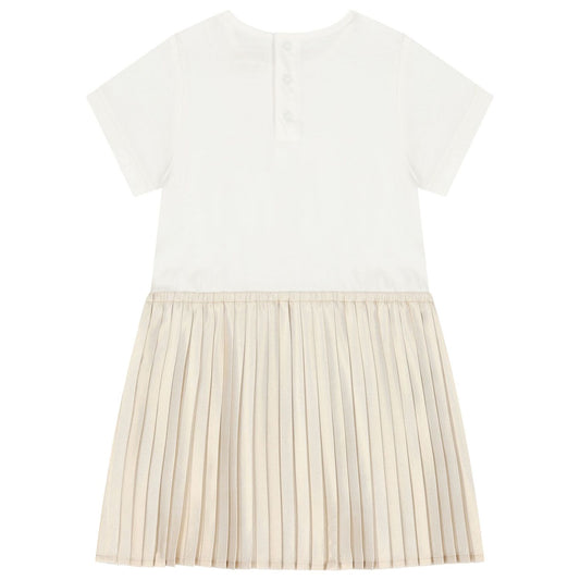 MICHAEL KORS Younger Girls White & Gold Pleated Dress