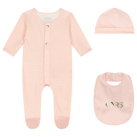MICHAEL KORS Baby Girls Pink Logo Babygrow Gift Set
