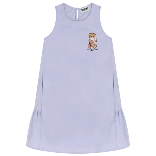 MOSCHINO Girls Lilac Purple Teddy Bear Logo Dress
