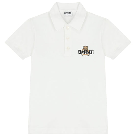 MOSCHINO Younger Boys White Teddy Bear Logo Polo Shirt