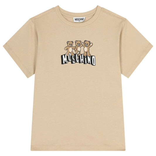 MOSCHINO Boys Beige Teddy Bear Logo T-Shirt