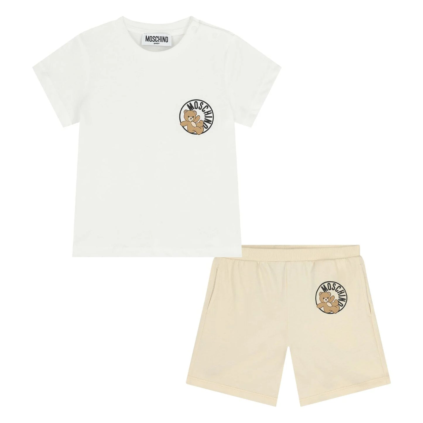 MOSCHINO Younger White & Beige Teddy Bear Shorts Set