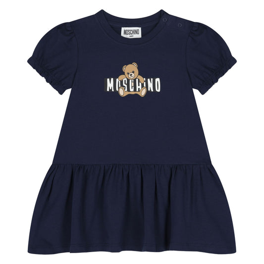 MOSCHINO Younger Girls Navy Blue Teddy Bear Logo Dress