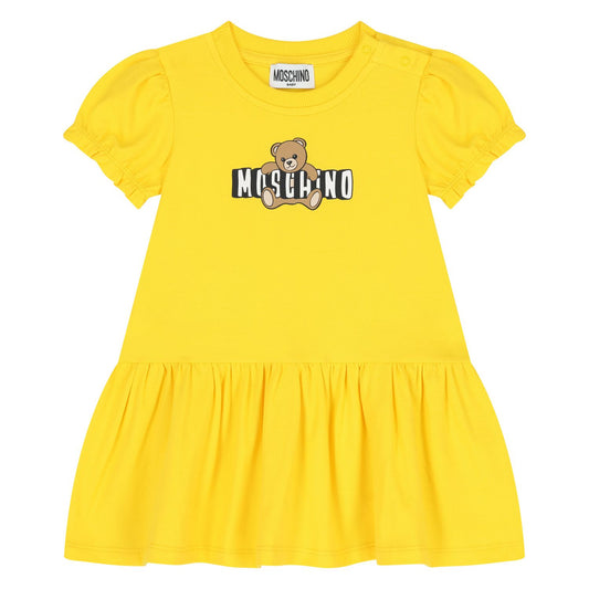 MOSCHINO Younger Girls Yellow Teddy Bear Logo Dress