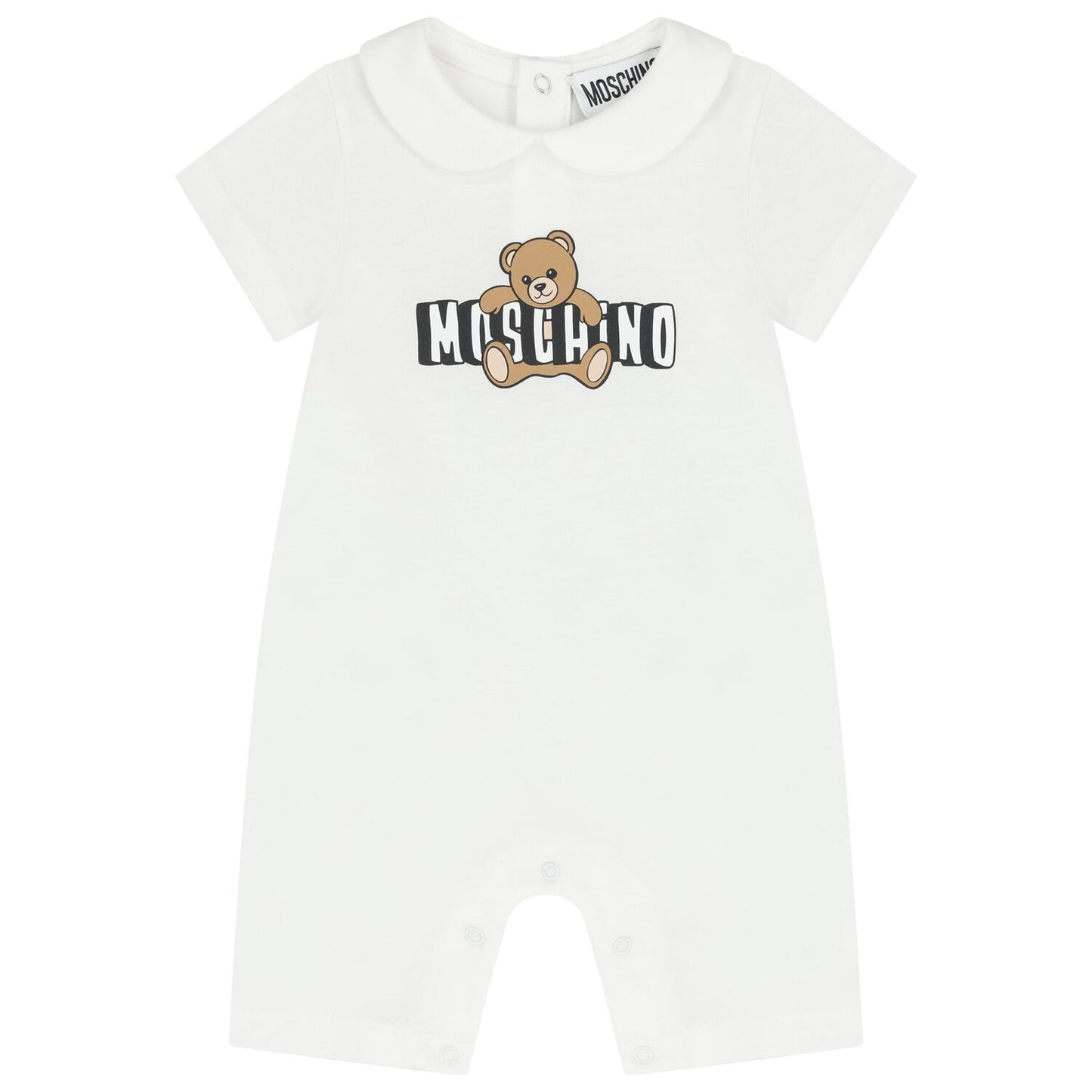 MOSCHINO White Teddy Bear Logo Baby Romper