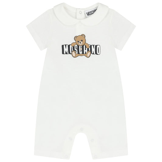 MOSCHINO White Teddy Bear Logo Baby Romper