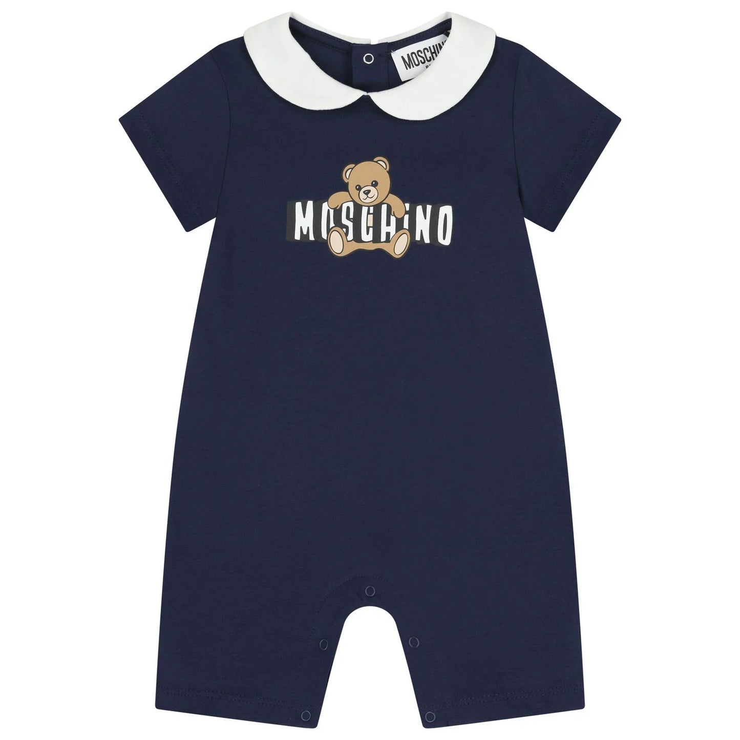 MOSCHINO Navy Blue Teddy Bear Logo Baby Romper