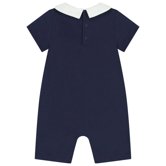 MOSCHINO Navy Blue Teddy Bear Logo Baby Romper