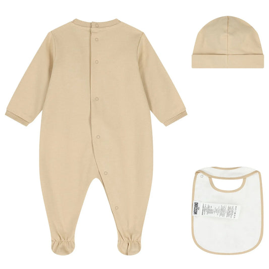 MOSCHINO Beige Teddy Bear Logo Babygrow Gift Set