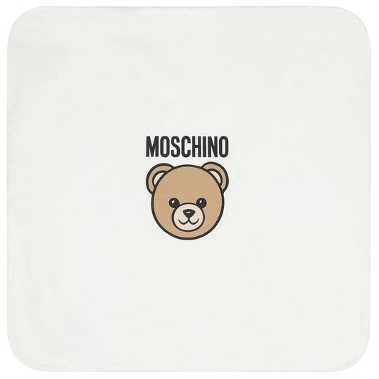 MOSCHINO White Teddy Bear Logo Baby Blanket