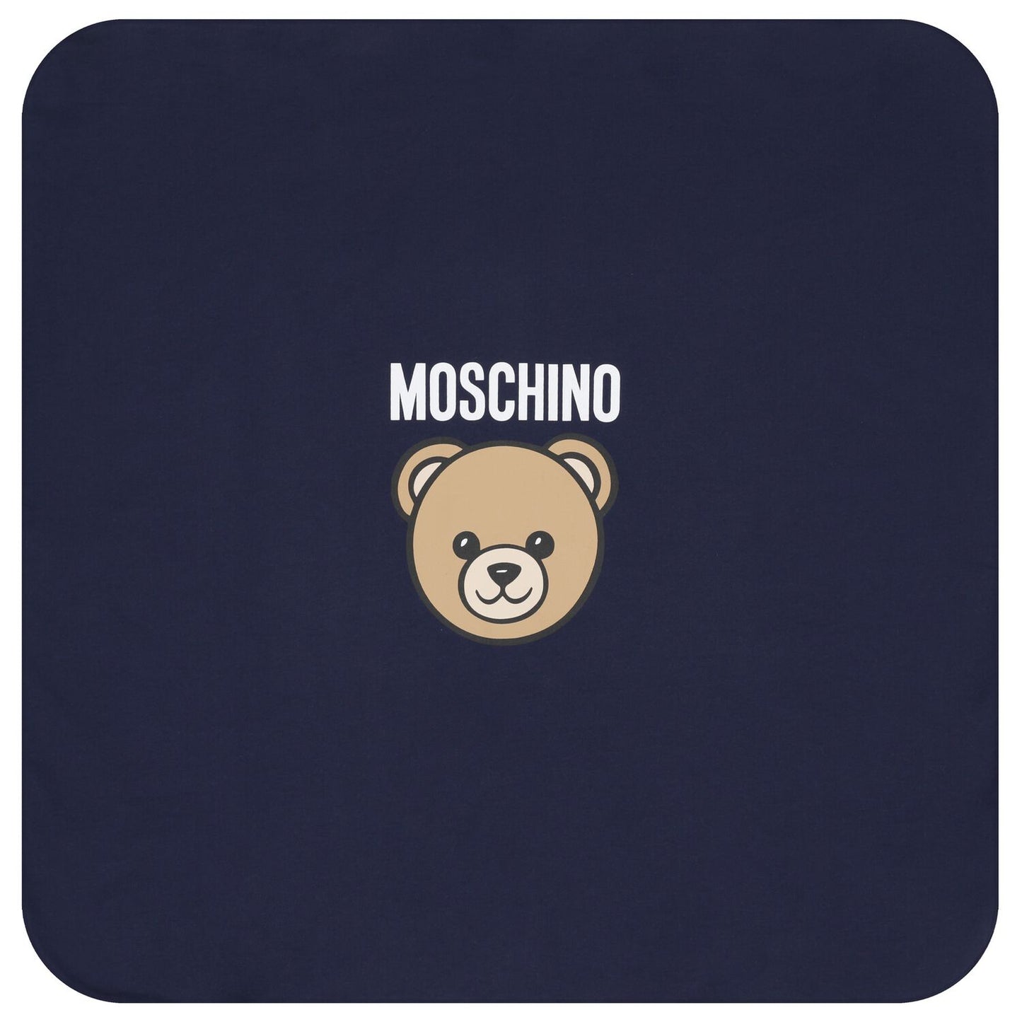 MOSCHINO Navy Blue Teddy Bear Logo Baby Blanket