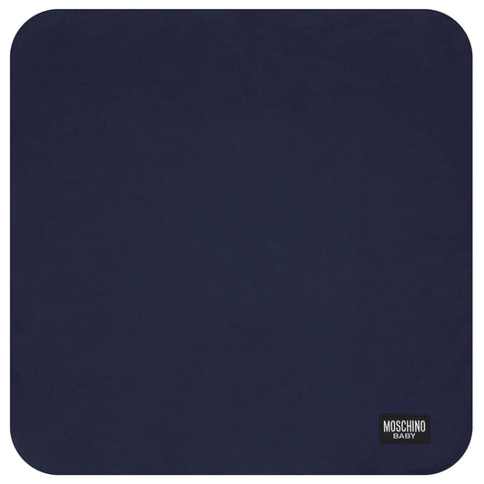 MOSCHINO Navy Blue Teddy Bear Logo Baby Blanket