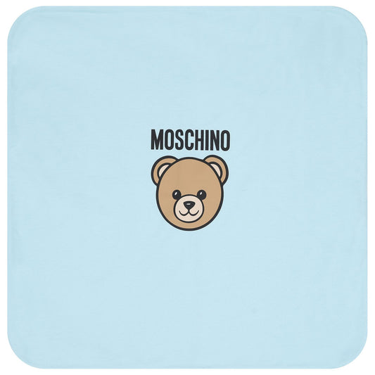 MOSCHINO Baby Blue Teddy Bear Logo Baby Blanket