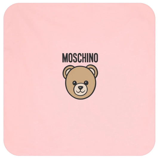 MOSCHINO Girls Pink Teddy Bear Logo Baby Blanket