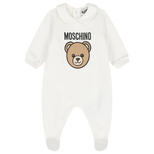 MOSCHINO White Teddy Bear Logo Babygrow