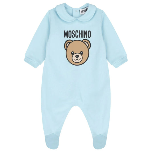 MOSCHINO Baby Blue Teddy Bear Logo Babygrow