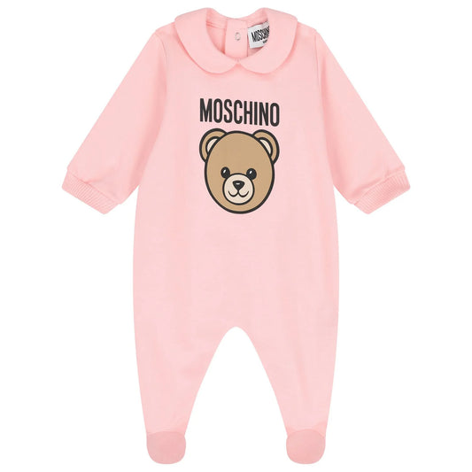 MOSCHINO Baby Girls Pink Teddy Bear Logo Babygrow