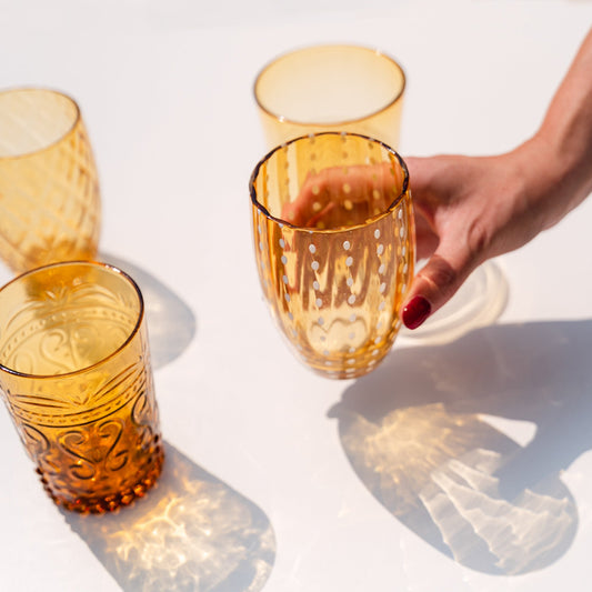 Amber Dotted Drinking Glass- Amber (SET OF 6)