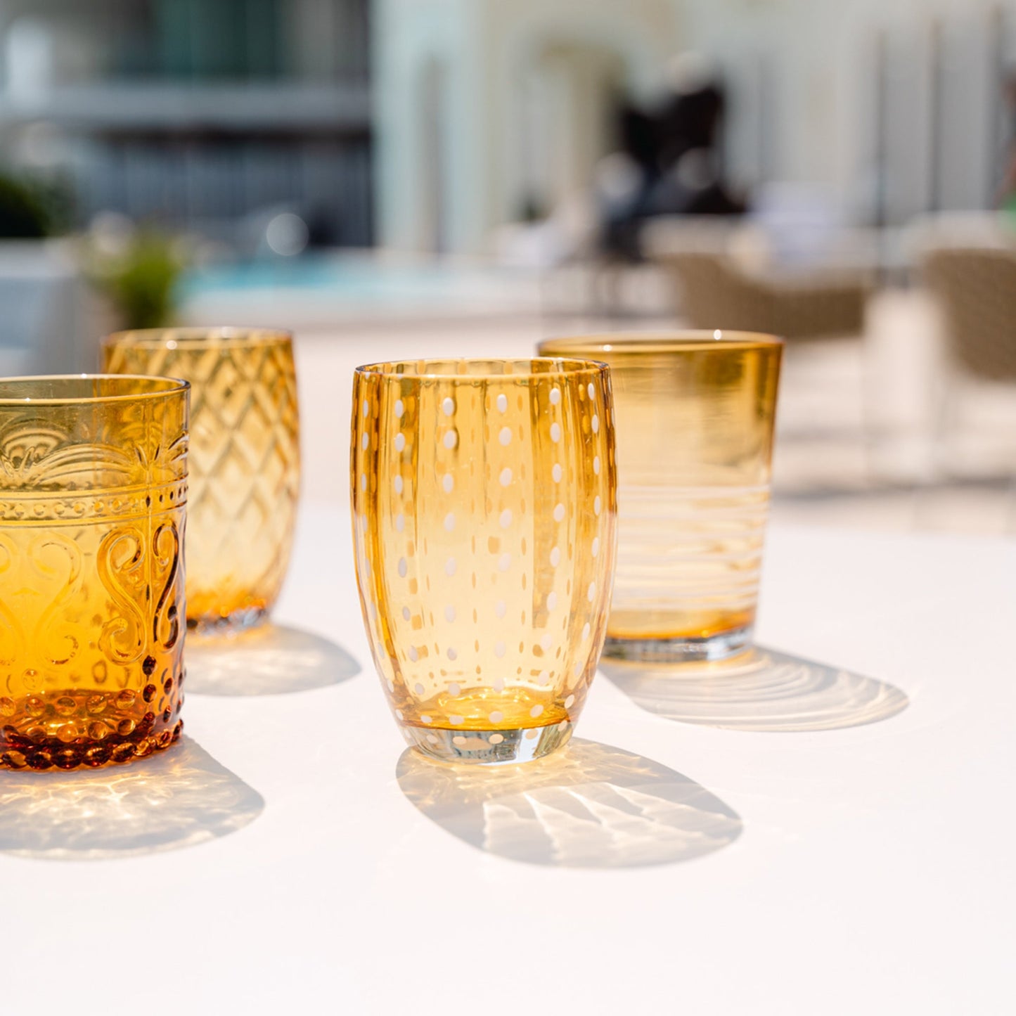 Amber Dotted Drinking Glass- Amber (SET OF 6)