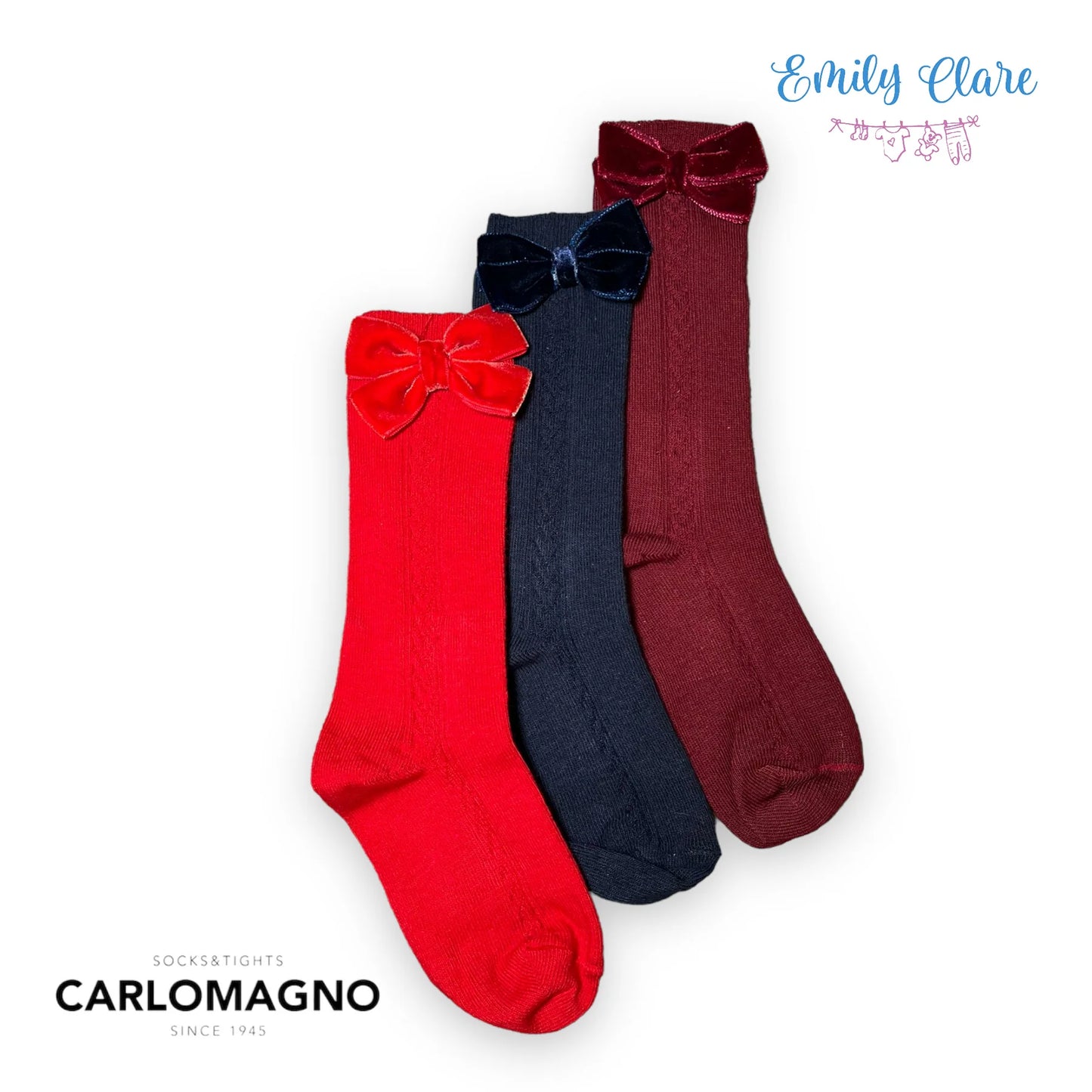 CARLOMAGNO Girls Maroon Socks with Velvet Bow