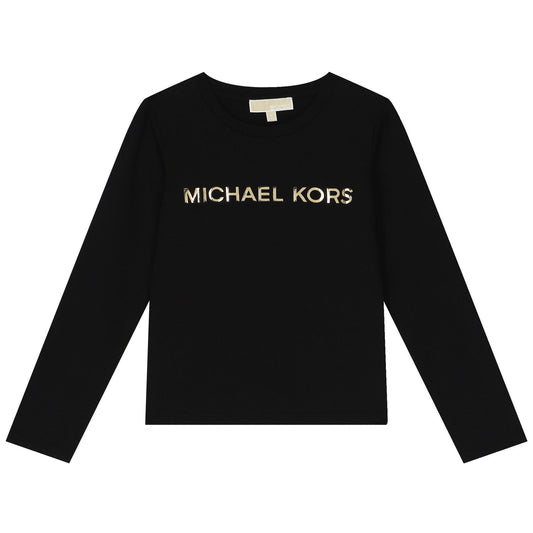 MICHAEL KORS Girls Black Logo Long Sleeve Top