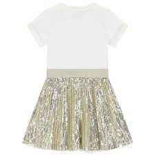 MICHAEL KORS Girls White/Gold Short Sleeved Logo Dress