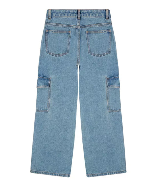 MOSCHINO Girls Wide Leg Blue Denim Jeans With Pockets