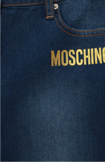 MOSCHINO Girls Regular Fit Blue Logo Denim Jeans