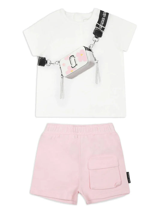 MARC JACOBS Girls White T-Shirt + Pink Short Set