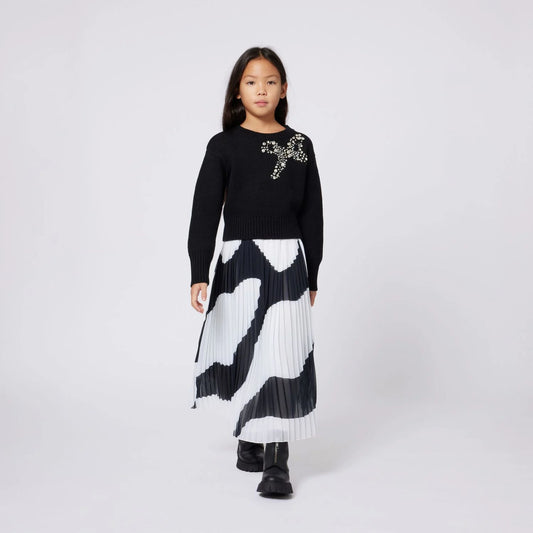 MARC JACOBS W60596/09B Girls Black & Ivory Zebra Pleated Skirt