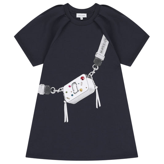 MARC JACOBS W60617/84E Girls Navy Blue Logo Bag Dress